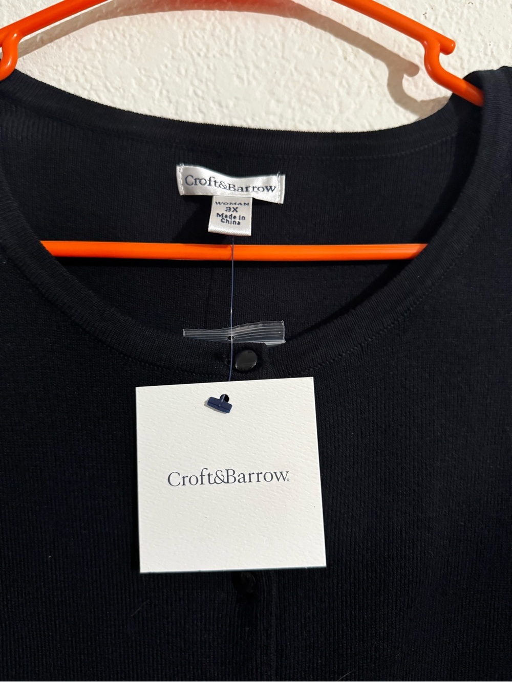 croft & barrow Black Crew Neck Button Cardigan